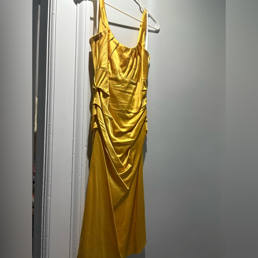 Elegant Yellow Ruched Dress